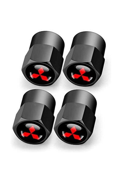 General Store Set 4 capacele pentru ventil auto din aluminiu, Hexagon, MITSUBISHI, Negru