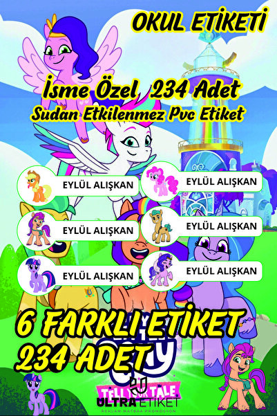 Pony Temalı Kişiye Özel İsimli Defter Kalem Okul Etiketi, Yırtılmaz PVC Etiket