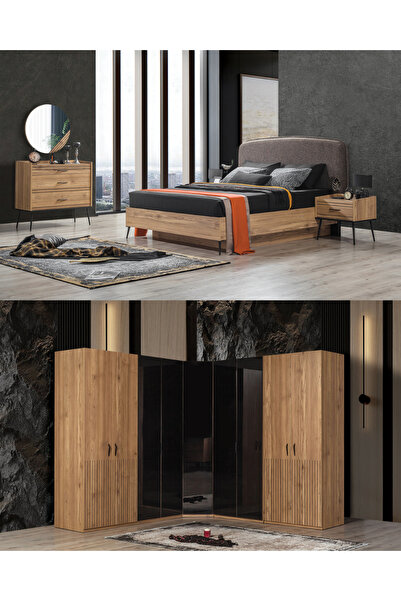 Velura Home & Living İzgi Yatak Odası Takımı (9 Kapaklı Köşe Dolap + Şifonyer...