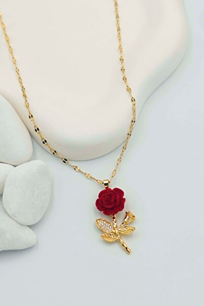 TREND COLLECTİON Kadın Paslanmaz Çelik Altın Gül Kolye