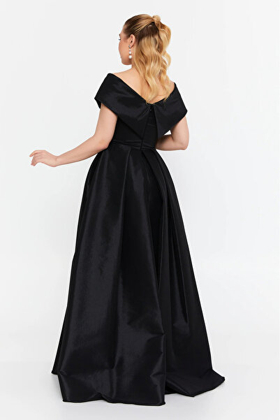 ŞEREF VURAL Women's Off Shoulder Deep Slit Maxi Evening Dress 8363 Black