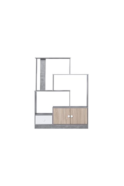 BAITY Wooden Entryway Shelf Unit with Drawers - Grey and Beige