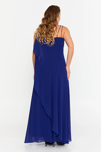 ŞEREF VURAL Women's Plus Size Sleeveless Stone Detailed Long Evening Dress 6671 Purple