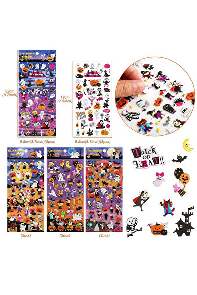 LEMESO Set 8 coli cu autocolante tematica Halloween Lemeso, dimensiune coala 22 x 9.5 cm, plastic