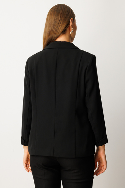 Ekol Women's Plus Size Single Button Jacket with Flap Pockets 5503 Black