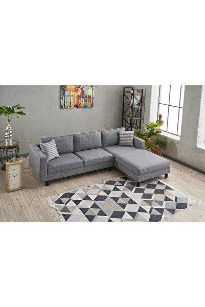 Rabi Kale Serisi L Köşe Koltuk Keten Gri Sağ