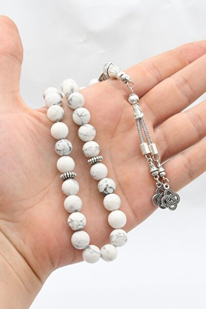 Prestige Natural Howlite Stone 33 Beads Prayer Beads with Metal Tassel 10mm Sphere Cut 902249