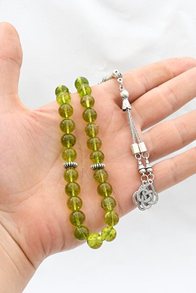 Prestige Natural Peridot Stone 33-Bead Rosary with Metal Tassel 10mm Sphere Cut 902256