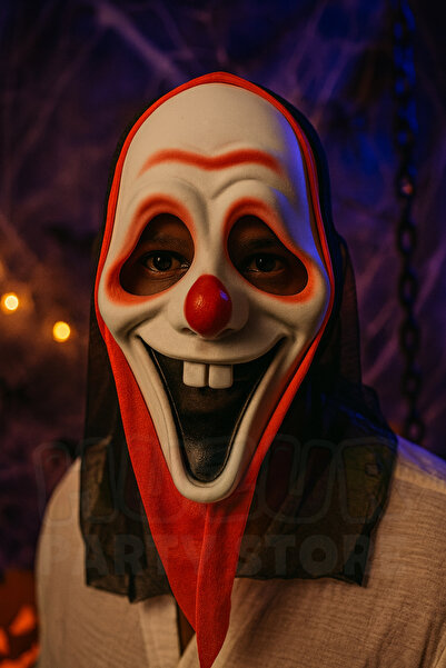 Huzur Party Store قناع الجوكر المخيف المغطى 17×25 سم من البلاستيك لحفلات الهالوين والرعب