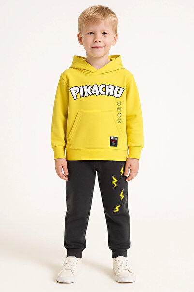 Kidmark Çocuk Modası Boy's Pikachu Printed Hooded Top and Bottom Set