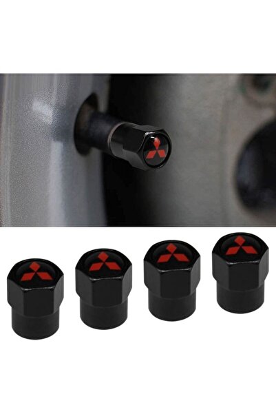 General Store Set 4 capacele pentru ventil auto din aluminiu, Hexagon, MITSUBISHI, Negru