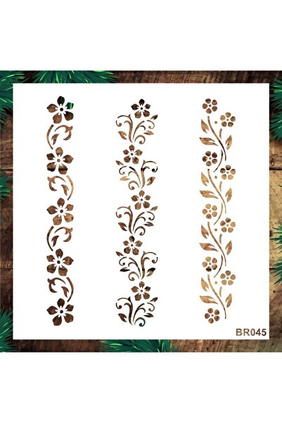 STENCİLTASARIM Stencil Tasarım Br045 Çiçek Bordür Duvar Ahşap Cam Boyama Deseni