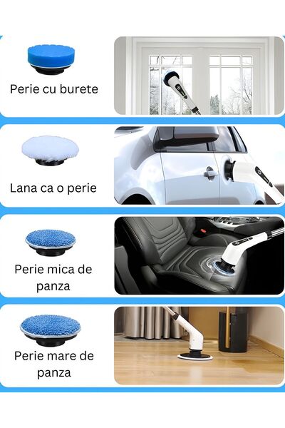 OEM Perie electrică de curățare, fără fir, reîncărcabilă, cu 8 capete înlocuibile, mâner extensibil reglabil
