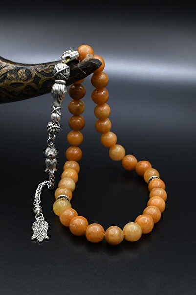 Prestige Natural Carnelian Stone 33-Bead Prayer Beads with Metal Tassel 10mm Sphere Cut 902245