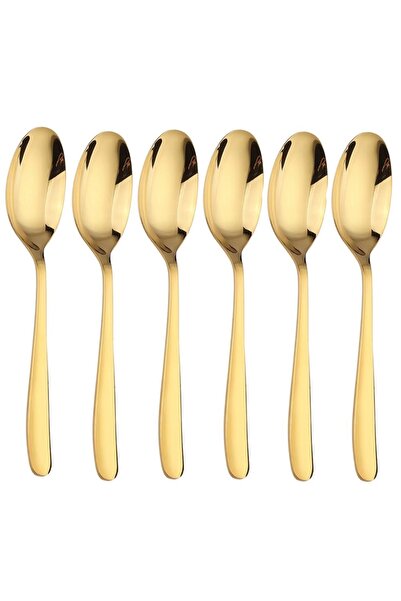 PUFO Set of 6 Simple spoons for coffee, tea, dessert, gold, 20 cm