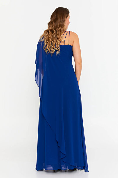 ŞEREF VURAL Women's Plus Size Sleeveless Stone Detailed Long Evening Dress 6671 Saks