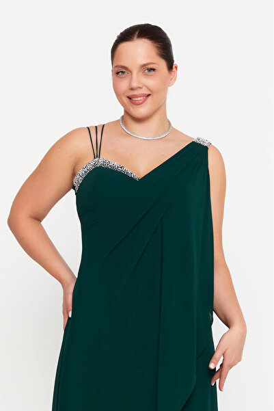 ŞEREF VURAL Women's Plus Size Sleeveless Stone Detailed Long Evening Dress 6671 Nefti