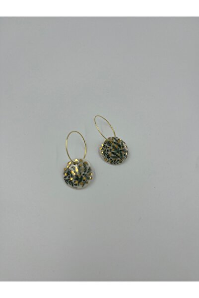 Silvestra Design El Yapımı Porselen Küpe – 24 Ayar Altın Dekorlu, Hafif, Paslanmaz Çelik Aparatlı, Kişiye Özel