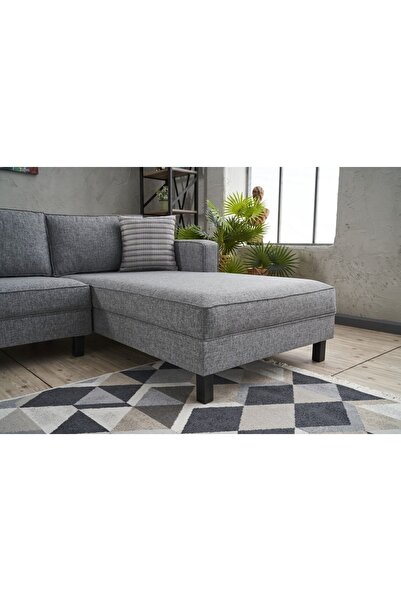 Rabi Kale Serisi L Köşe Koltuk Keten Gri Sağ