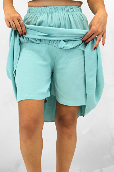 BELUNA TEKSTİL Відкрита блакитна віскозна тканина, середньої довжини, жіночі шорти-спідниця