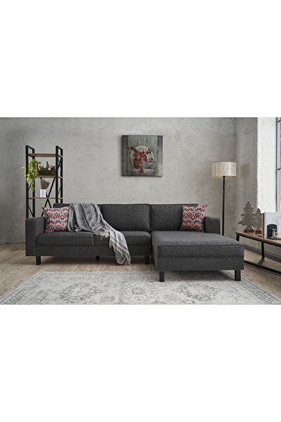 Rabi Kale Serisi L Köşe Koltuk Keten Antrasit Sağ