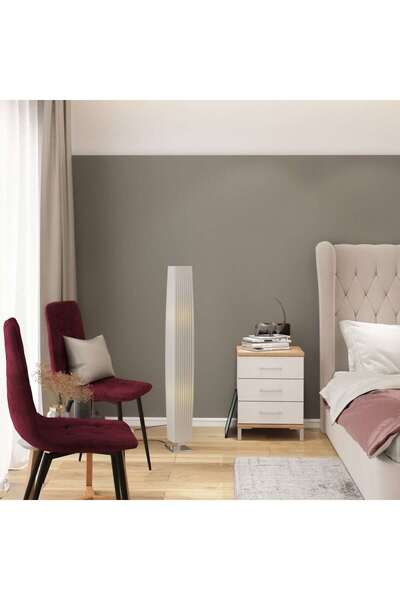 GLOBO Floor lamp, structure made of chromed metal and white, pleated textile lampshade, 2 E27 sockets, ...