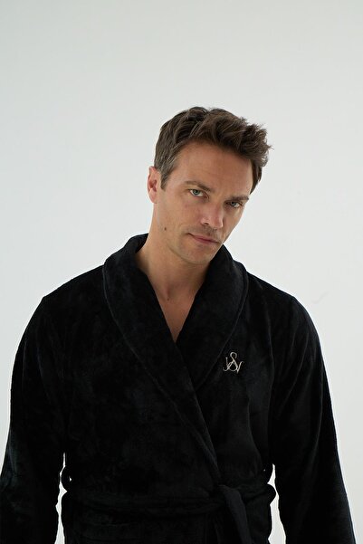 Sevim Ανδρικό κοντό μαύρο φόρεμα με τσέπες και κορδόνι στη μέση C4T4N69