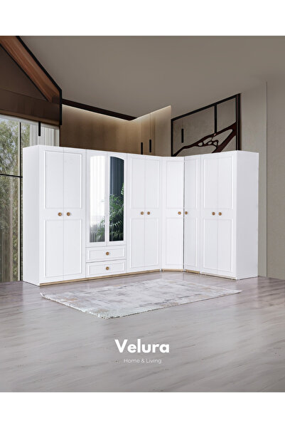 Velura Home & Living Legna Yatak Odası Takımı (10 Kapaklı Köşe Dolap + Şifonyer + Komodin + Karyola)