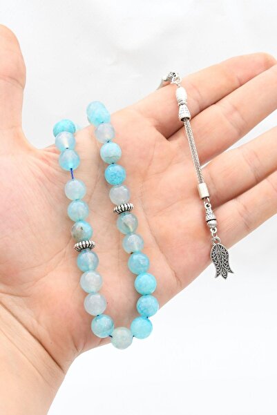 Prestige Natural Aqua Marine (Aquamarine) Stone 33-Bead Rosary with Metal Tassel 10mm Sphere Cut 902254