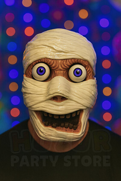 Huzur Party Store Pörtlek Gözlü Mumya Maske 25x18 Cm Plastik Maske Cadılar Bayramı Halloween Parti Kostüm Aksesuar