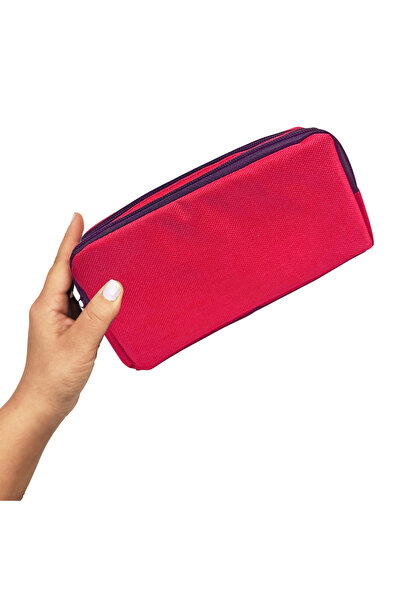 Limmy Red Pencil Case (Two Compartments) Double Compartment Pen Holder