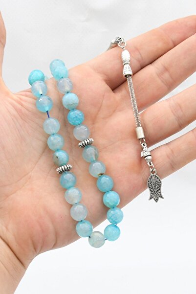 Prestige Natural Aqua Marine (Aquamarine) Stone 33-Bead Rosary with Metal Tassel 10mm Sphere Cut 902254