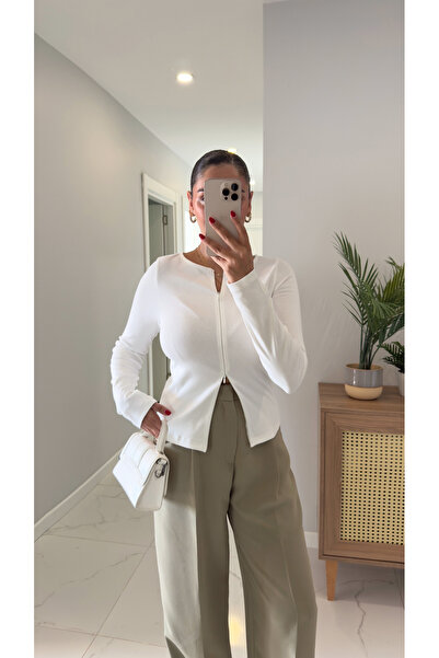 BİRCANÇİL Dlvin Siana Ecru Zipper Detailed Blouse