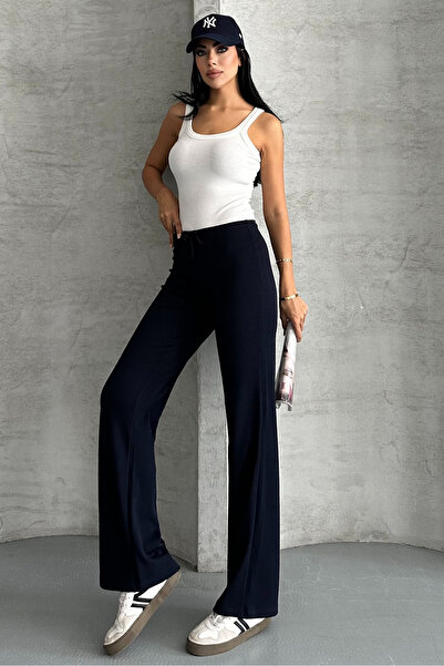 macharel jeans Straight Fabric Ribbed Palazzo Pants