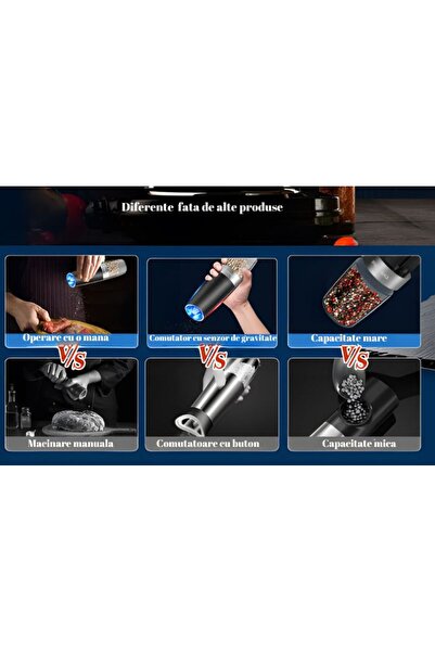 OEM Râșniță electrică de sare și piper cu gravitație, automată, cu lumină LED, alimentată cu baterii