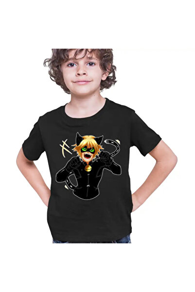 OEM Tricou Copii Baieti Adrian Agreste Miraculos Adrien Motanul Negru Noir