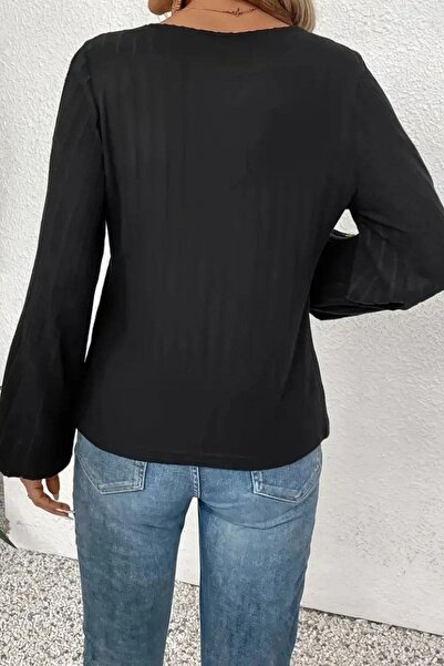 Mossta Μπλούζα κατάδυσης με λεπτομέρεια πλεκτού με λαιμόκοψη και λεπτομέρεια σεντόνι - Μαύρο