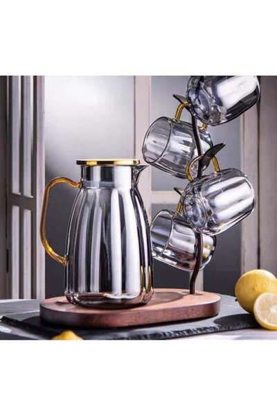 Manolex Set Carafa cu Maner si Capac 1600ml + 2 Pahare 350ml Sticla Borosilicat