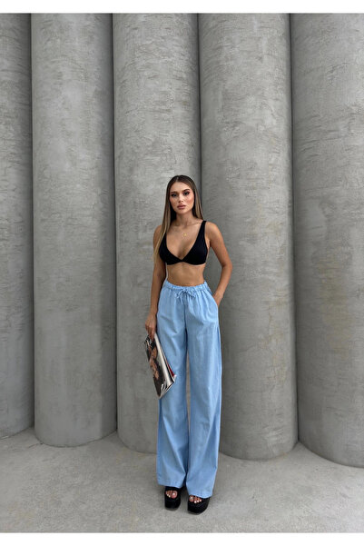 Zerenyus Lace-Up Linen Trousers Blue