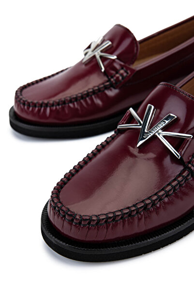 Mario Valentino Kadın Hakiki Deri Bordo Loafer Ayakkabı