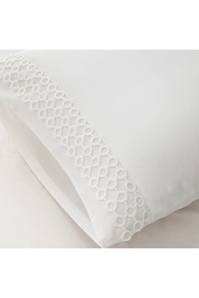 Penelope 100% Cotton Satin Fabric Duvet Cover Set 200X220 cm White - Manuela Series