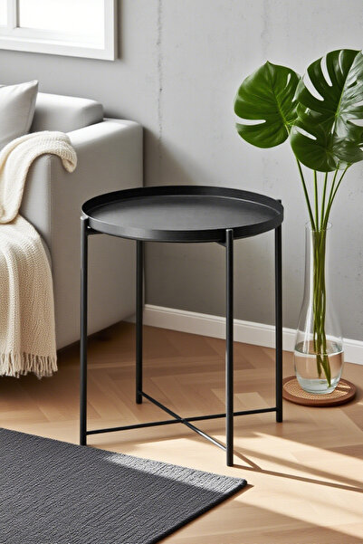 Modern home Round Steel Table Black 45x53x45cm