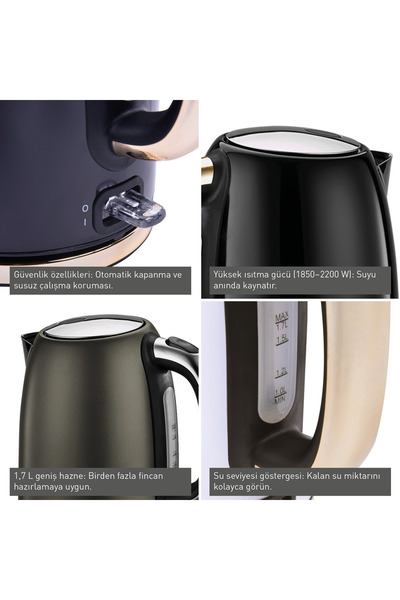 Berghoff Gem Pearl 1.7 Liter Gray Gold Water Heater + Toaster - 980W, 2 Slices