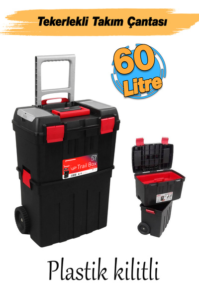 Badem10 Tekerlekli Taşınabilir 60 Litre Organizer Bölmeli Taşınabilir Kulplu ...