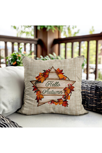 Evmila غطاء وسادة مطبوع على الجانبين بنسيج مخملي بنمط الخريف وعبارة 'هيلو أوت...
