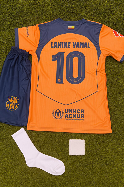 yenteks Lamine Yamal Barcelona 25/26 Yeni Sezon Erkek Çocuk Turuncu Futbol Forması Çorap+Bileklik Hediye