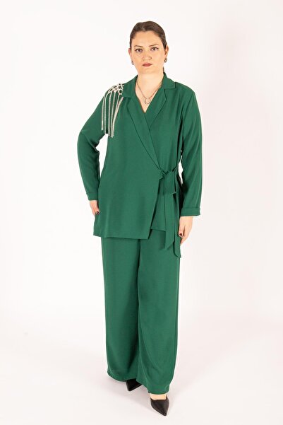 Bedrinxxl Kadın Büyük Beden Kruvaze Ceket Pantolon İkili Takım Çıkarılabilir ...