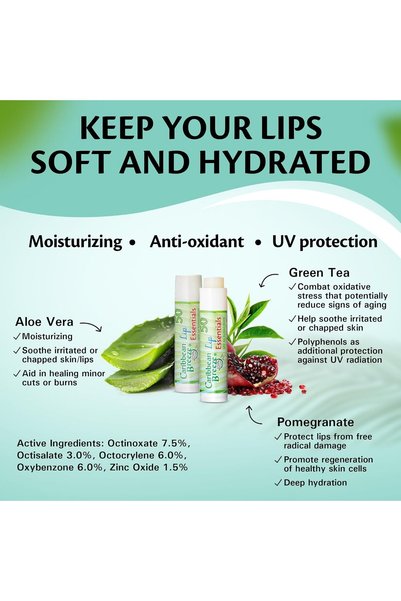 Caribbean Breeze Lip Balm SPF 50 - Pale Yellow with Green Tea, Pomegranate, and Aloe Extracts