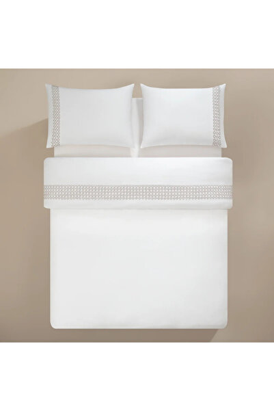 Penelope 100% Cotton Satin Fabric Duvet Cover Set 240X220 cm White Stone - Manuela Series