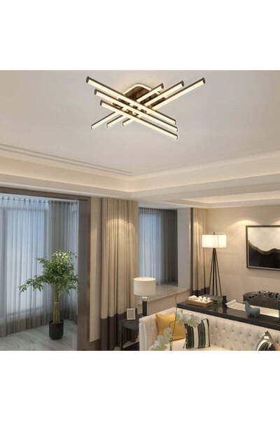RFAN LED Chandelier, Model FX60332-6L+1, with Remote Control, 3 Light Types, 103W, Brown
